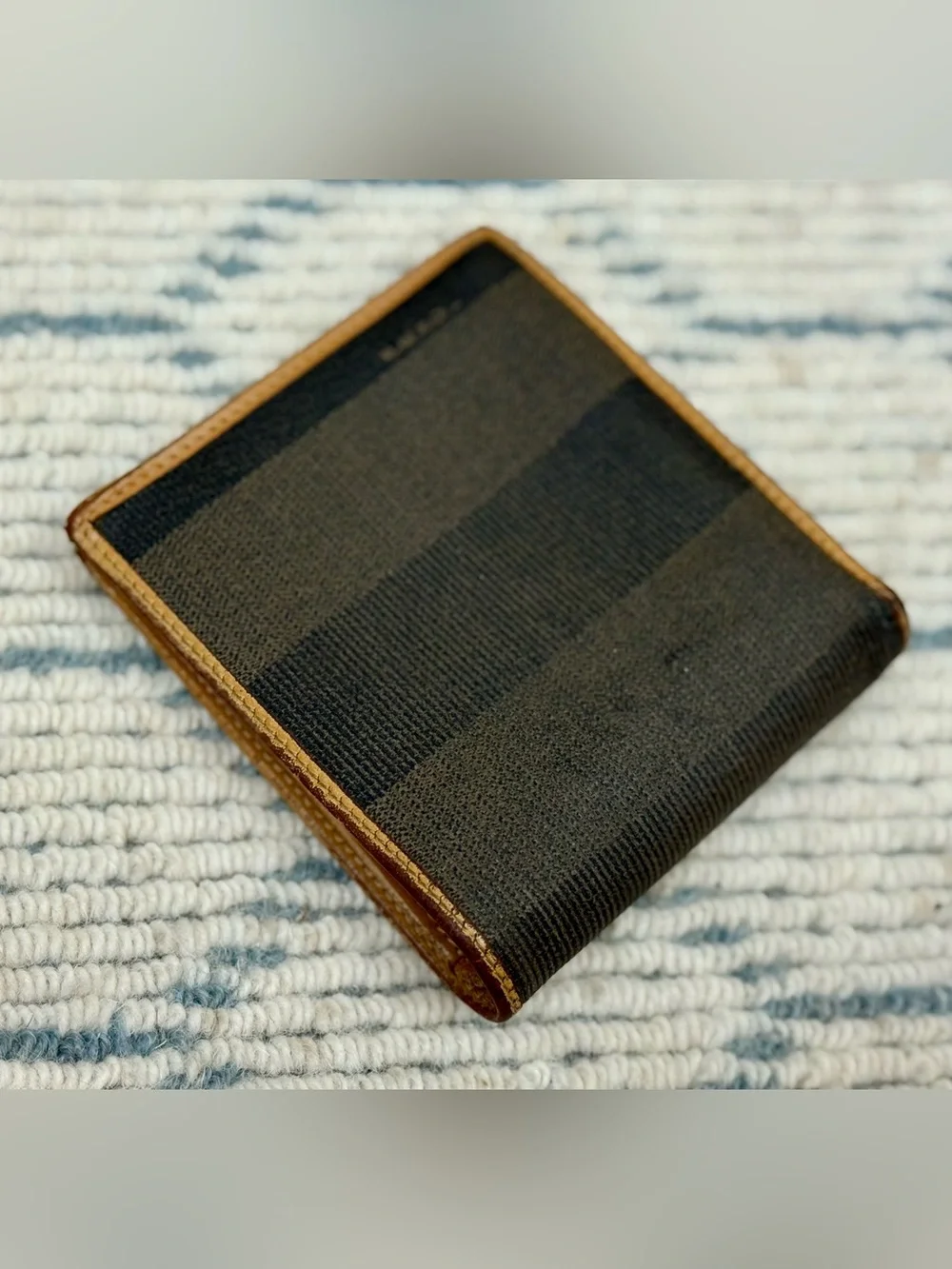 FENDI Vintage 80’s Unisex Classic Pequin Striped Canvas Brown Leather Bi Wallet - Picture 6 of 16